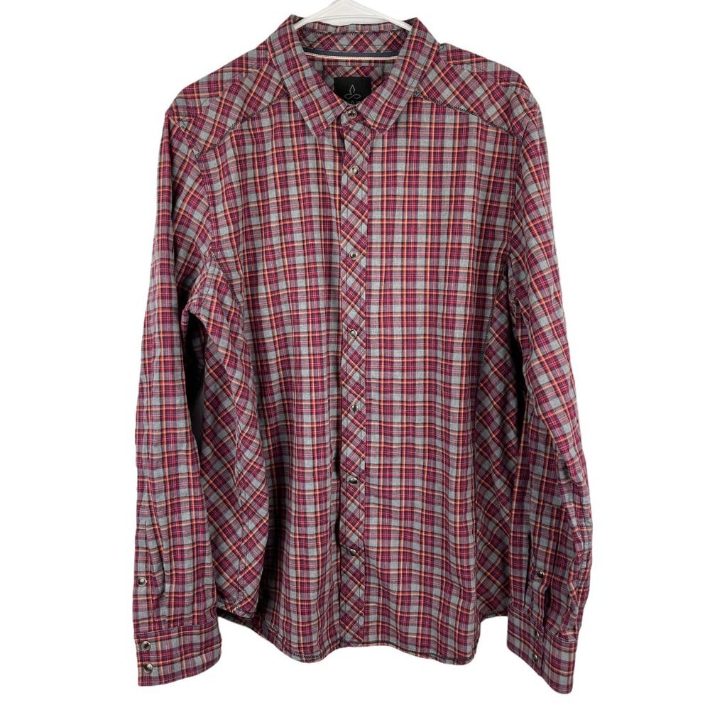 Prana Plaid Pearl Snap Button Long Sleeve Shirt Size Medium